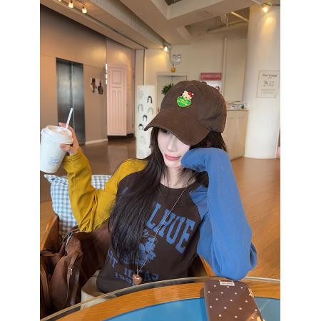 FA48576# 插肩袖潮长袖t恤打底衫女薄款春秋撞色新款修身圆领上衣 服裝批發女裝批發服飾貨源