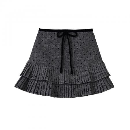 FA48578# 赵露思同款毛呢格纹百褶半身裙女秋冬复古高腰显瘦A字裙短裙 服裝批發女裝批發服飾貨源