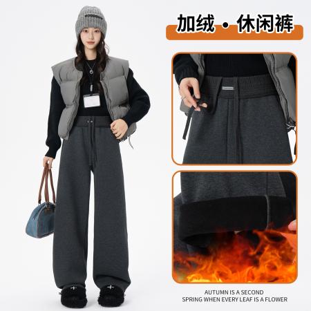 FA48581# 加绒加厚安可拉红抽绳弯刀运动裤女秋冬高腰休闲宽松阔腿卫裤 服裝批發女裝批發服飾貨源