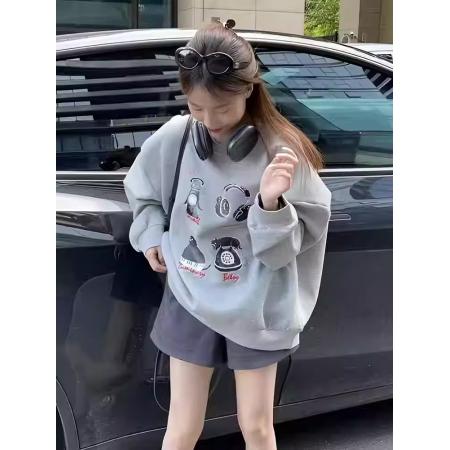 FA48584# 韩国仿棉华棉复合圆领卫衣女印花跨境 服裝批發女裝批發服飾貨源