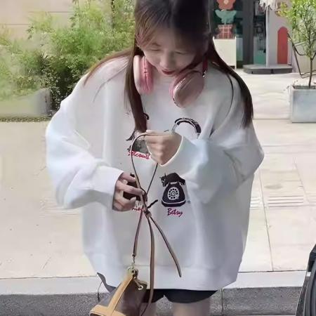 FA48584# 韩国仿棉华棉复合圆领卫衣女印花跨境 服裝批發女裝批發服飾貨源