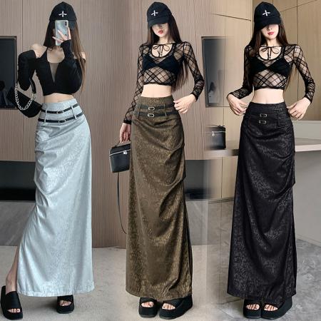 FA48596# 时尚简约pu皮裙女秋冬新款高腰显瘦复古百搭休闲长裙潮 服裝批發女裝批發服飾貨源