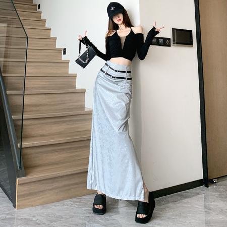 FA48596# 时尚简约pu皮裙女秋冬新款高腰显瘦复古百搭休闲长裙潮 服裝批發女裝批發服飾貨源