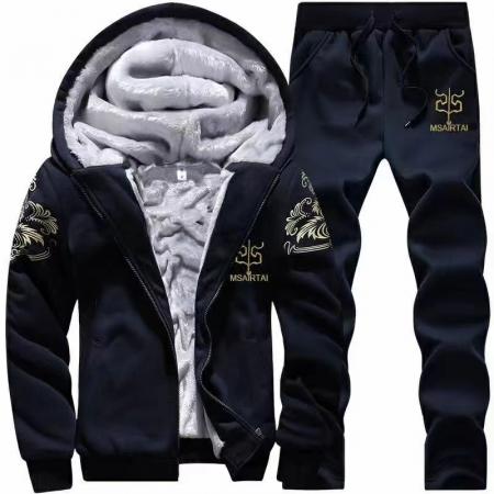 FA48632# Y7加绒跨境外贸冬季加绒加厚男装套装休闲连帽卫衣套装男士套装连帽外套D76 男装批发