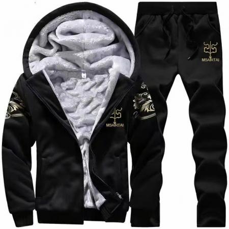 FA48632# Y7加绒跨境外贸冬季加绒加厚男装套装休闲连帽卫衣套装男士套装连帽外套D76 男装批发