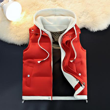 FA48635# 连帽马甲男宽松羽绒棉连帽马甲保暖加厚赛棉坎肩情侣假两件连帽马甲学生马甲青少年马甲 男装批发