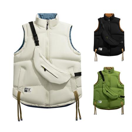 FA48636# 送背包双面穿马甲男女款背包双面穿马甲保暖坎肩青少年潮牌背包马甲学生马甲户外羽绒棉马甲 男装批发