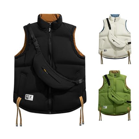 FA48636# 送背包双面穿马甲男女款背包双面穿马甲保暖坎肩青少年潮牌背包马甲学生马甲户外羽绒棉马甲 男装批发