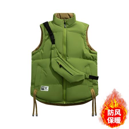 FA48636# 送背包双面穿马甲男女款背包双面穿马甲保暖坎肩青少年潮牌背包马甲学生马甲户外羽绒棉马甲 男装批发