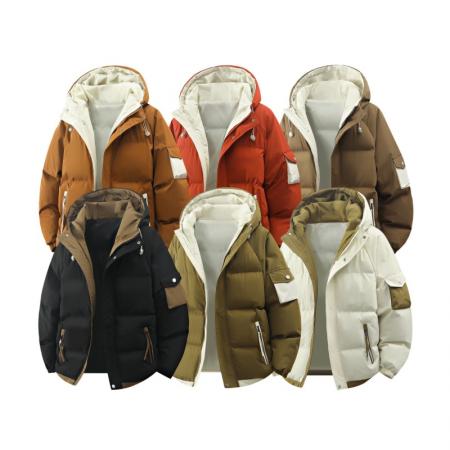 FA48638# 秋冬高品质休闲连帽棉衣男潮牌连帽棉衣情侣款假两件加厚棉服青少年连帽棉衣学生棉服高品质 男装批发