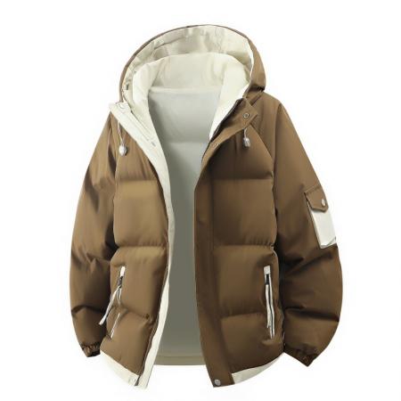 FA48638# 秋冬高品质休闲连帽棉衣男潮牌连帽棉衣情侣款假两件加厚棉服青少年连帽棉衣学生棉服高品质 男装批发