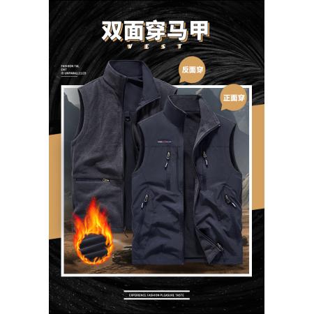 FA48641# M-6XL工装双面穿马甲男JEEP风加绒马甲厚外套摇粒绒工装马甲大码加绒加厚马甲 男装批发