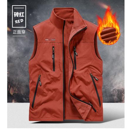 FA48641# M-6XL工装双面穿马甲男JEEP风加绒马甲厚外套摇粒绒工装马甲大码加绒加厚马甲 男装批发