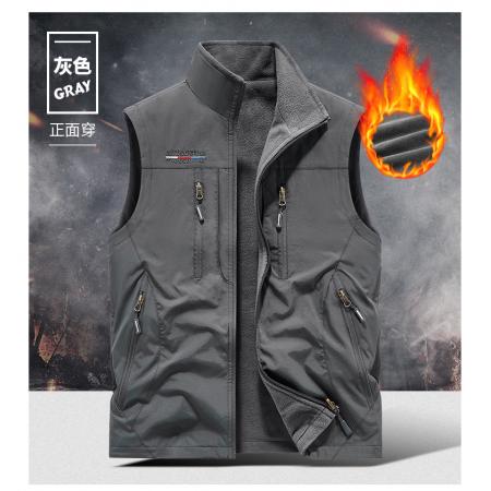 FA48641# M-6XL工装双面穿马甲男JEEP风加绒马甲厚外套摇粒绒工装马甲大码加绒加厚马甲 男装批发