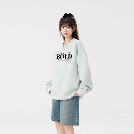 FA48644# 麂皮绒卫衣男款春秋季重磅宽松大码内搭上衣服男生圆领长袖打底衫 男装批发