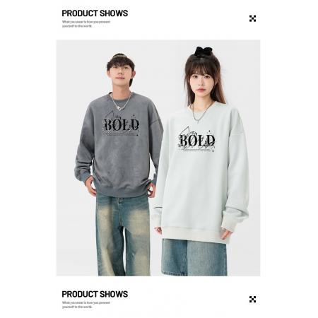 FA48644# 麂皮绒卫衣男款春秋季重磅宽松大码内搭上衣服男生圆领长袖打底衫 男装批发