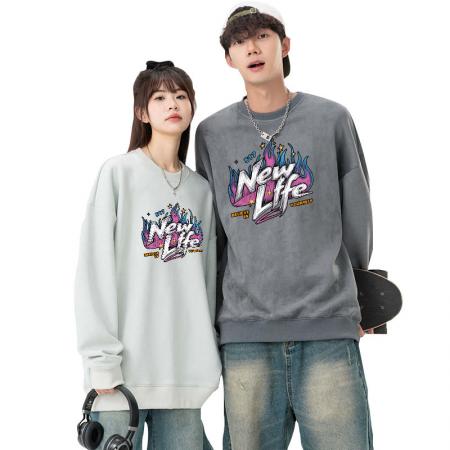 FA48645# 新款麂皮绒卫衣男款重磅宽松大码内搭上衣服圆领长袖打底衫 男装批发