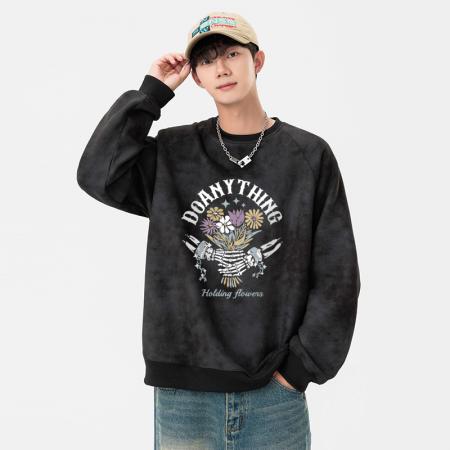 FA48654# 秋季新款卫衣男女同款圆领潮牌麂皮绒上衣 男装批发