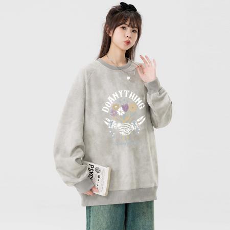 FA48654# 秋季新款卫衣男女同款圆领潮牌麂皮绒上衣 男装批发