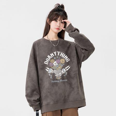 FA48654# 秋季新款卫衣男女同款圆领潮牌麂皮绒上衣 男装批发