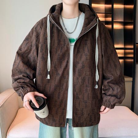 FA48656# 新款满印花纹夹克男青少年工装休闲个性连帽卫衣男外套男条纹开衫夹克 男装批发