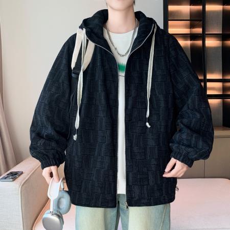 FA48656# 新款满印花纹夹克男青少年工装休闲个性连帽卫衣男外套男条纹开衫夹克 男装批发