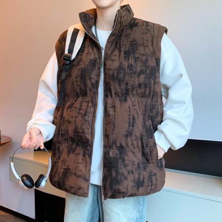 FA48658# 水墨条纹马甲男中国风满印扎染迷彩冬季新款棉服外套男坎肩男宽松保暖加厚棉衣工作服团体服 男装批发