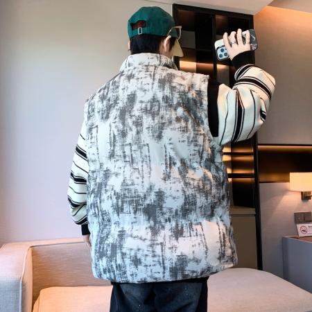 FA48658# 水墨条纹马甲男中国风满印扎染迷彩冬季新款棉服外套男坎肩男宽松保暖加厚棉衣工作服团体服 男装批发