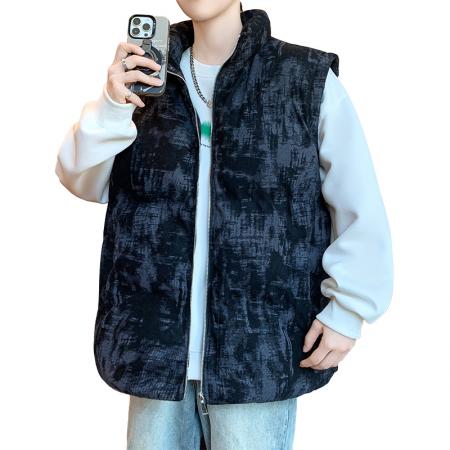 FA48658# 水墨条纹马甲男中国风满印扎染迷彩冬季新款棉服外套男坎肩男宽松保暖加厚棉衣工作服团体服 男装批发