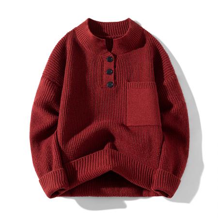 FA48659# 秋冬季毛衣男半高领纽扣毛衣卷边针织衫男百搭毛衣外套男长T恤 男装批发