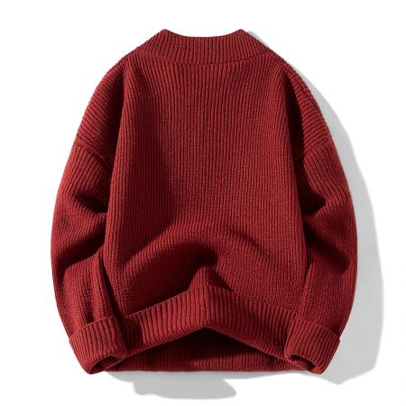 FA48659# 秋冬季毛衣男半高领纽扣毛衣卷边针织衫男百搭毛衣外套男长T恤 男装批发