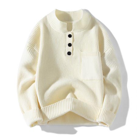 FA48659# 秋冬季毛衣男半高领纽扣毛衣卷边针织衫男百搭毛衣外套男长T恤 男装批发