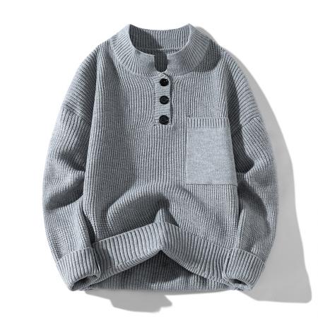 FA48659# 秋冬季毛衣男半高领纽扣毛衣卷边针织衫男百搭毛衣外套男长T恤 男装批发