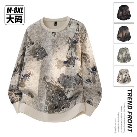 FA48660# 潮流大码迪桑罗纹特色设计感满印圆领卫衣 男装批发