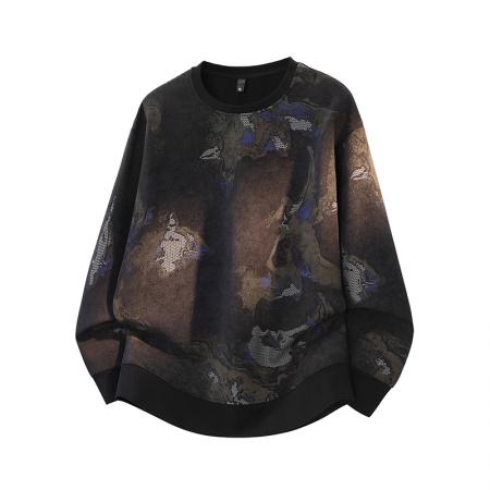 FA48660# 潮流大码迪桑罗纹特色设计感满印圆领卫衣 男装批发