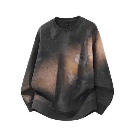 FA48660# 潮流大码迪桑罗纹特色设计感满印圆领卫衣 男装批发