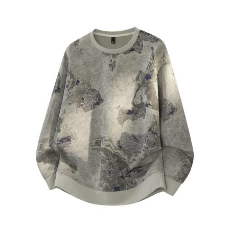 FA48660# 潮流大码迪桑罗纹特色设计感满印圆领卫衣 男装批发