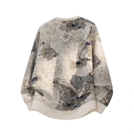 FA48660# 潮流大码迪桑罗纹特色设计感满印圆领卫衣 男装批发