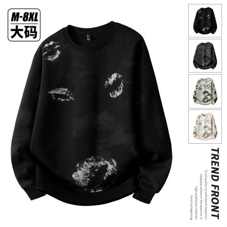 FA48661# 潮流大码迪桑罗纹特色唇纹设计印花圆领卫衣 男装批发