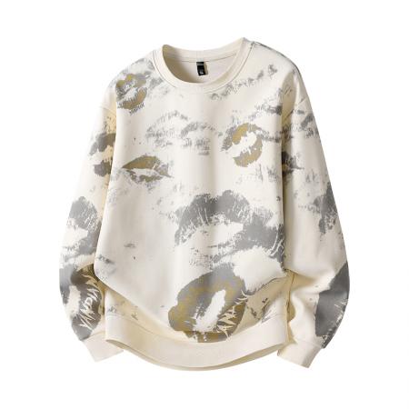 FA48661# 潮流大码迪桑罗纹特色唇纹设计印花圆领卫衣 男装批发