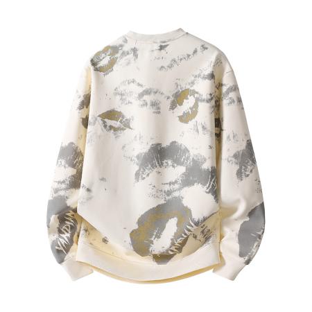 FA48661# 潮流大码迪桑罗纹特色唇纹设计印花圆领卫衣 男装批发