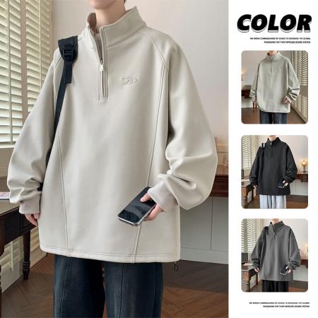 FA48665# 重磅大码高领半开胸拉链休闲卫衣 男装批发