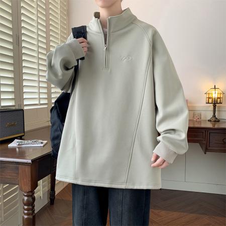 FA48665# 重磅大码高领半开胸拉链休闲卫衣 男装批发