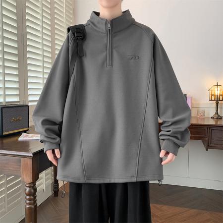 FA48665# 重磅大码高领半开胸拉链休闲卫衣 男装批发