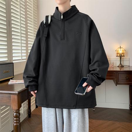 FA48665# 重磅大码高领半开胸拉链休闲卫衣 男装批发