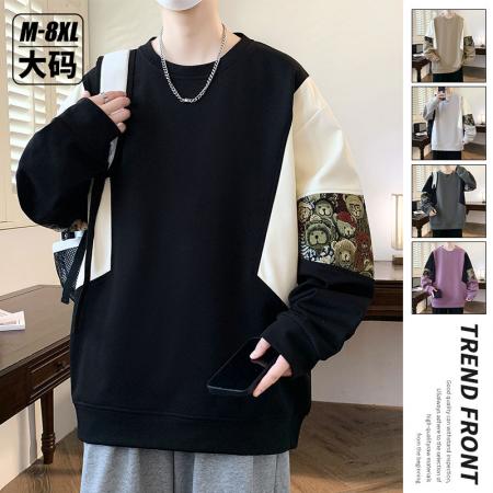 加绒小熊提花拼接拼色卫衣 男装批发