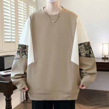 加绒小熊提花拼接拼色卫衣 男装批发