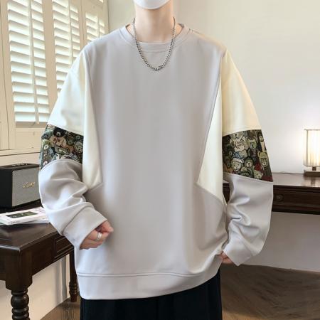 加绒小熊提花拼接拼色卫衣 男装批发