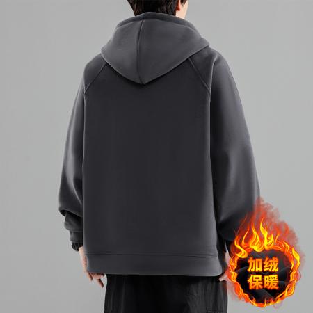 大码重磅奥粒绒复合连帽开衫加绒卫衣 男装批发