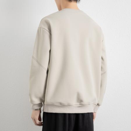 重磅大码简约线条纹理圆领胸兜卫衣 男装批发